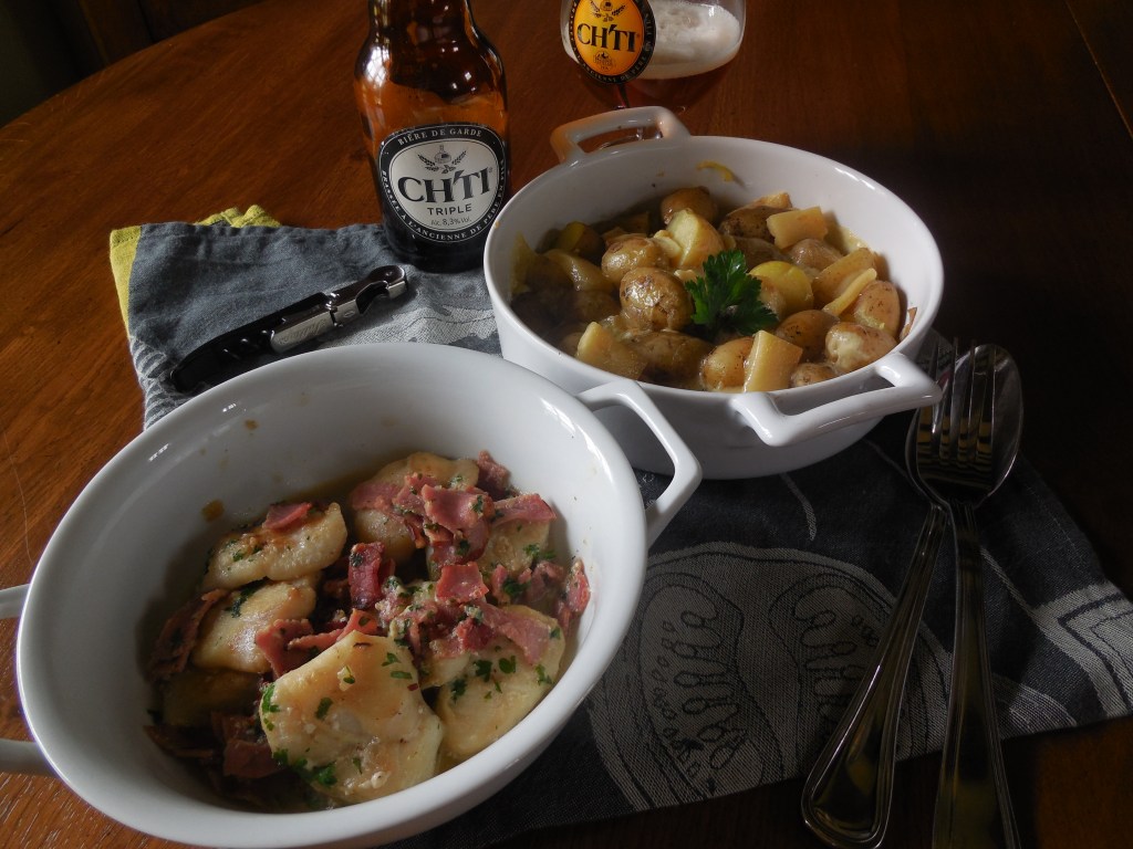 Joues de lotte à la bière « Ch’ti » et pommes de terre nouvelles au Sablé de Wissant