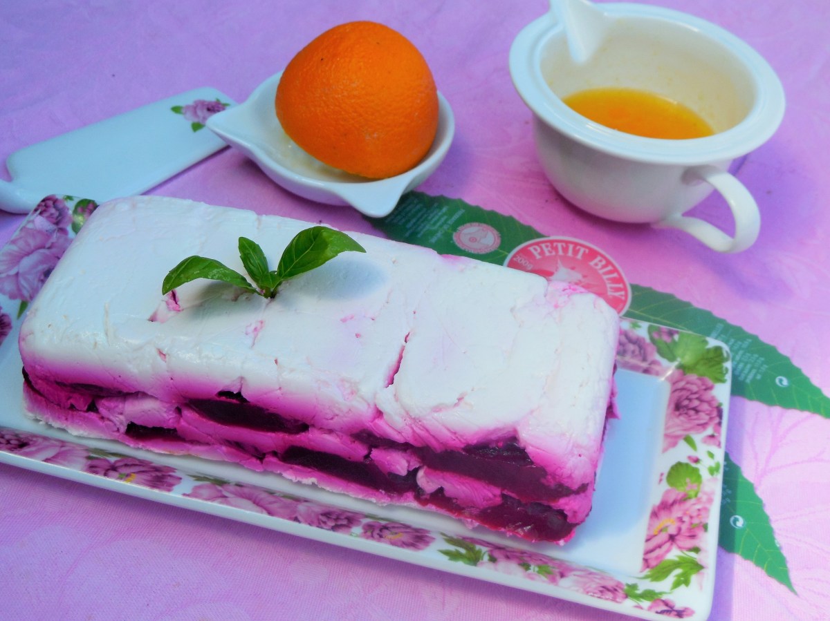 Terrine de betterave au chèvre frais, vinaigrette à l’orange Quoi Qu