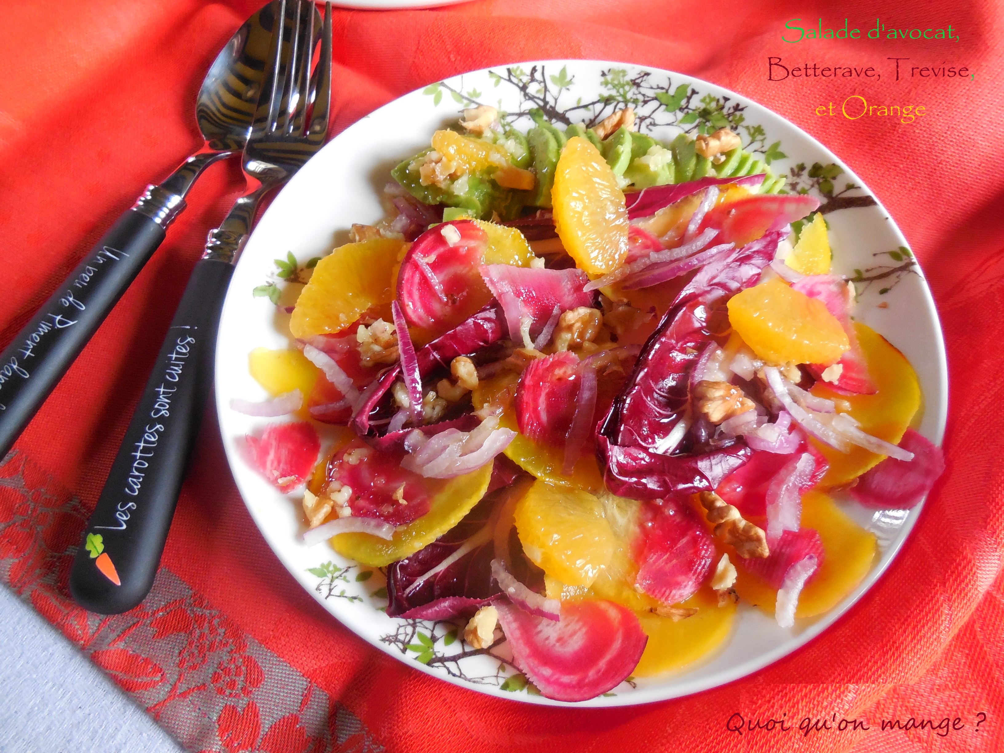 Salade avocat, betterave, trévise et orange