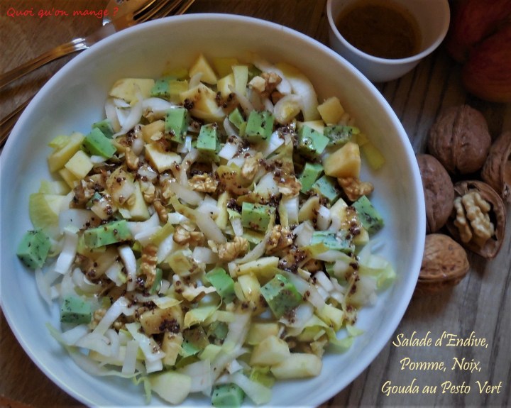 Salade d'Endive, Pomme, Noix et Gouda au Pesto Vert