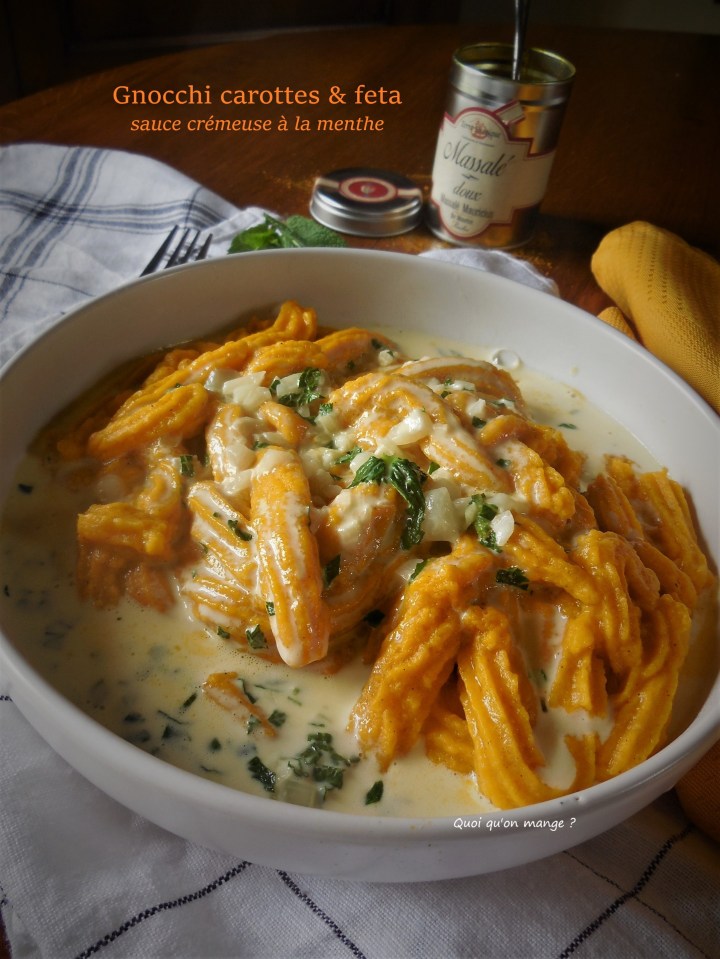 Gnocchi carottes et feta, sauce crémeuse à la&nbsp;menthe