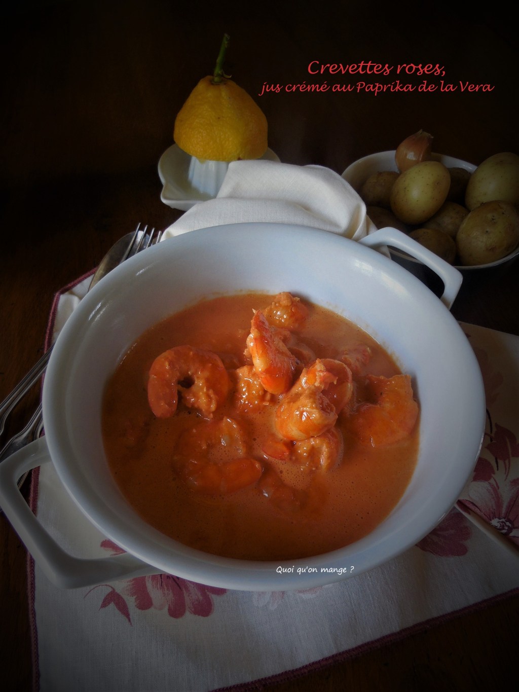 Crevettes roses, jus de carcasses crémé au Paprika de la&nbsp;Vera