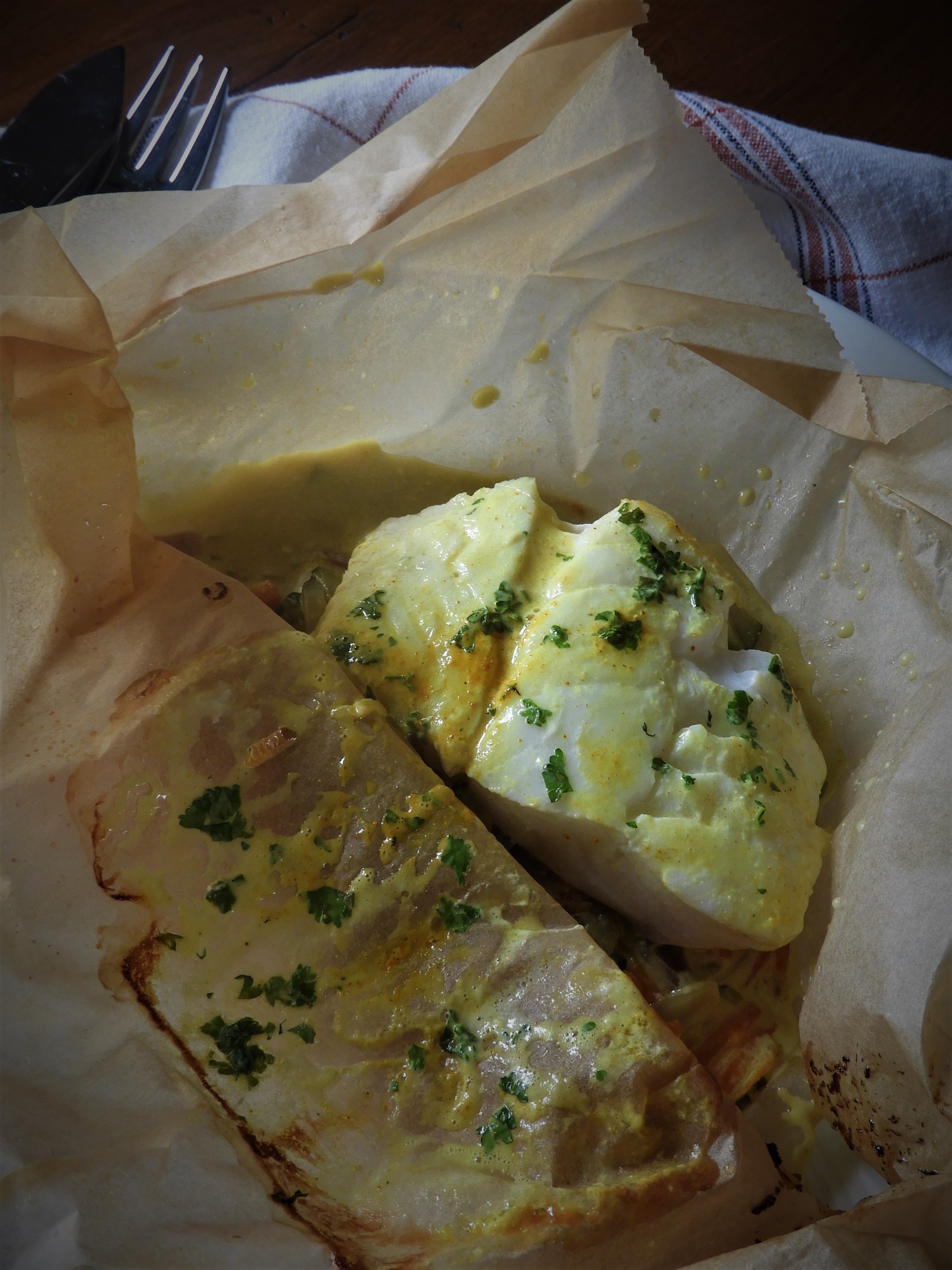 Papillote de dos de Cabillaud au&nbsp;Curcuma