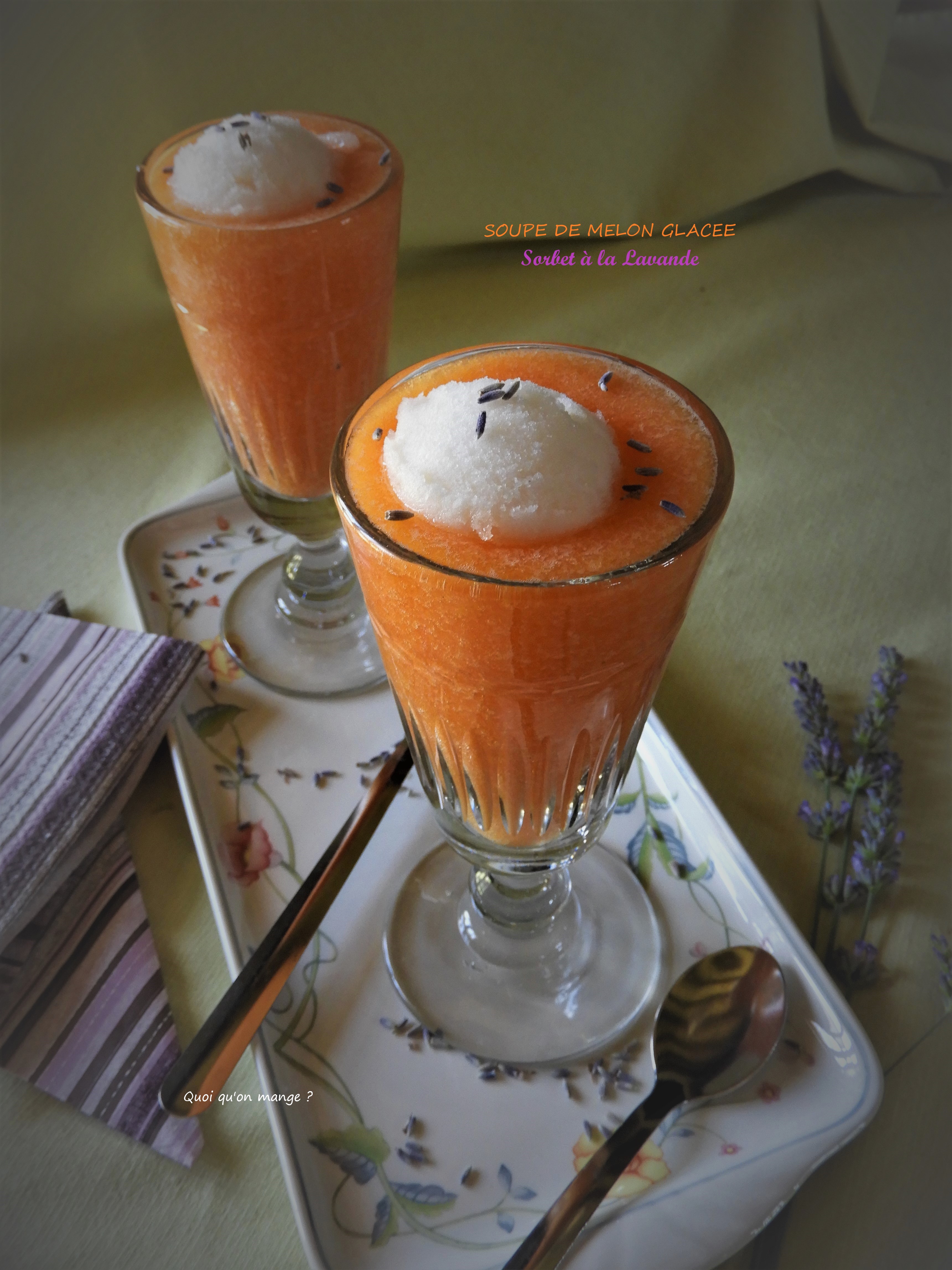 Soupe de melon glacée et son sorbet à la lavande
