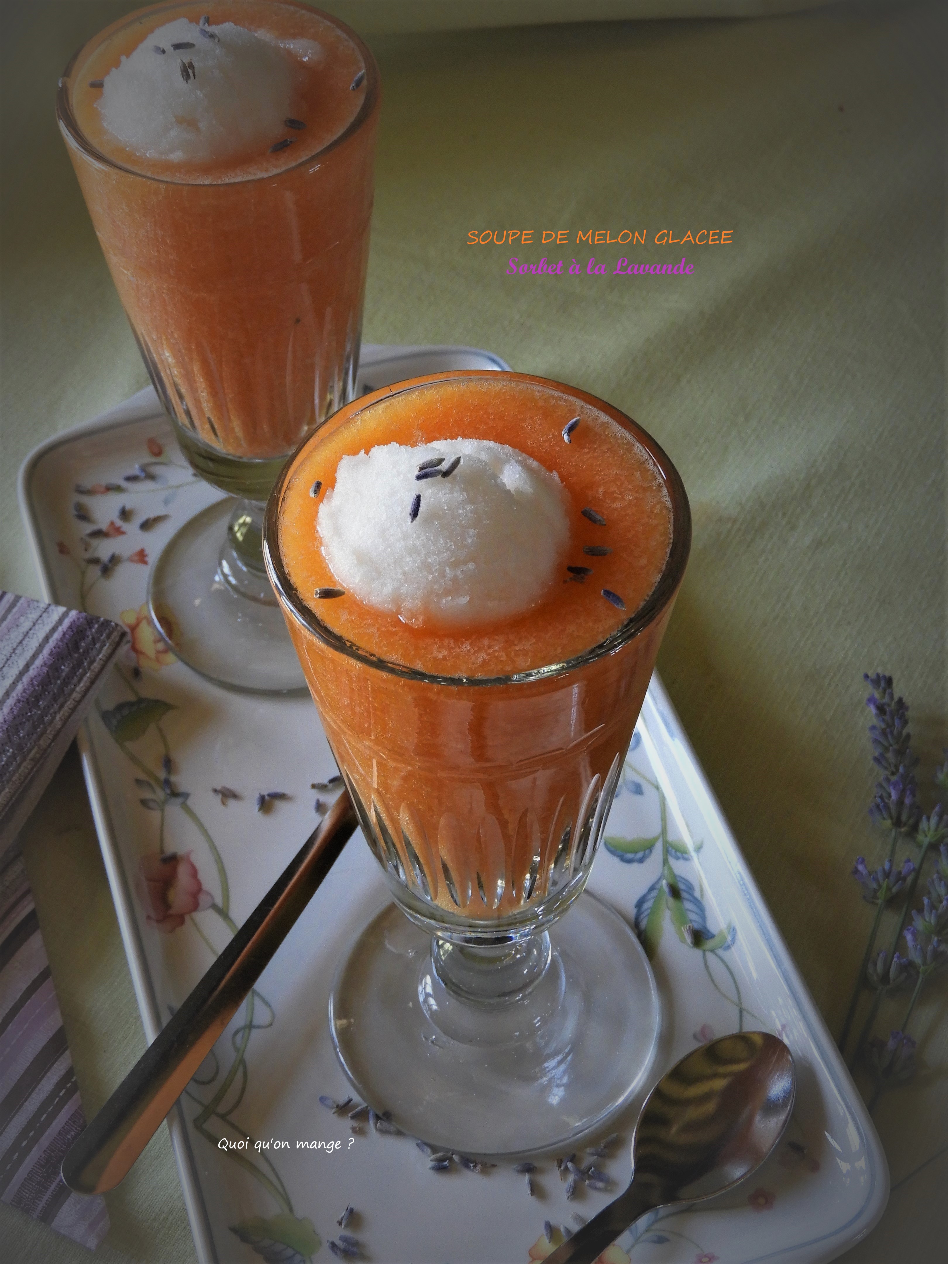 Soupe de melon glacée et sorbet à la&nbsp;lavande