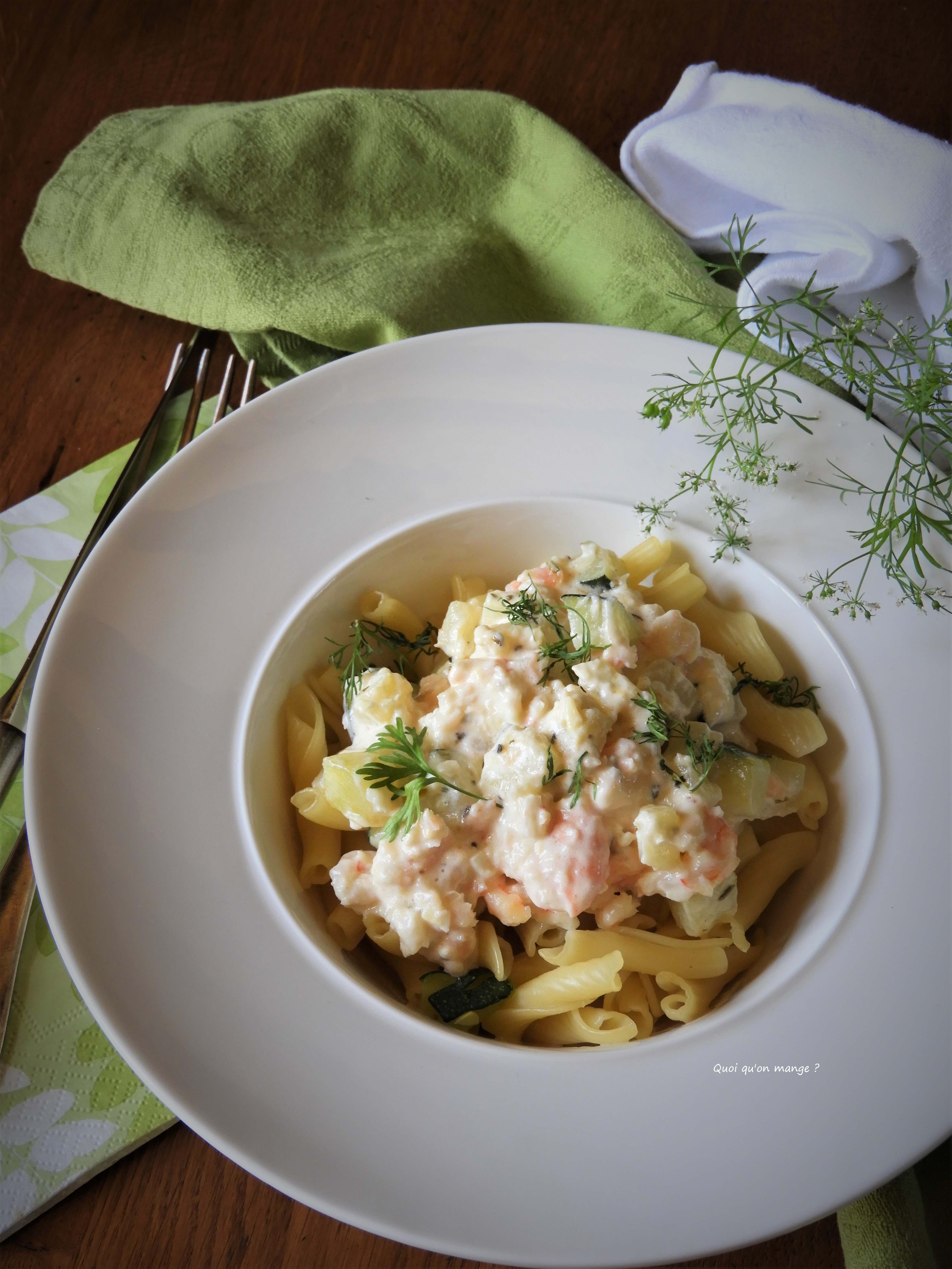 Trofiette aux crevettes, sauce citronnée au mascarpone