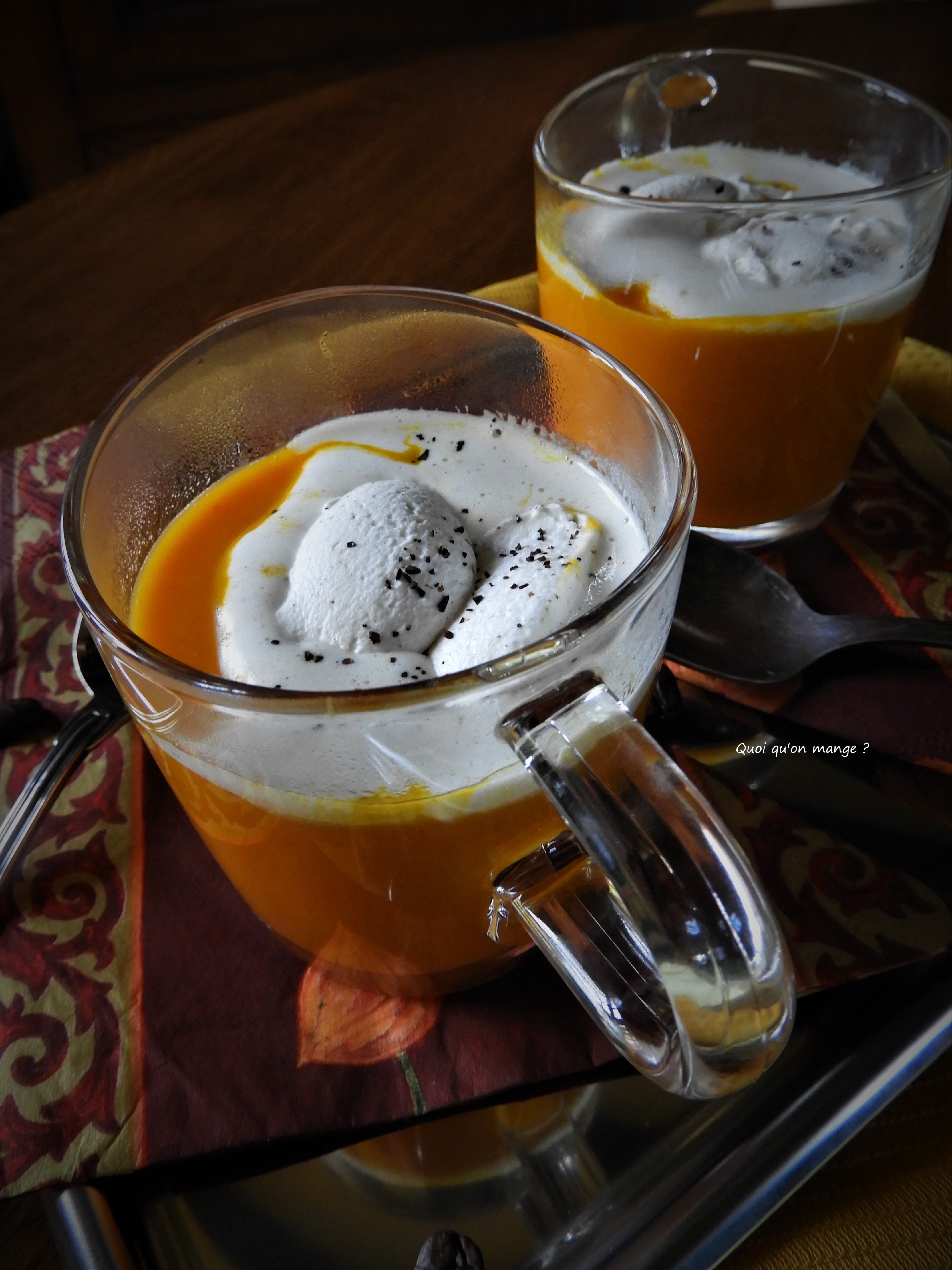Pumpkin Soup, crème fouettée au café