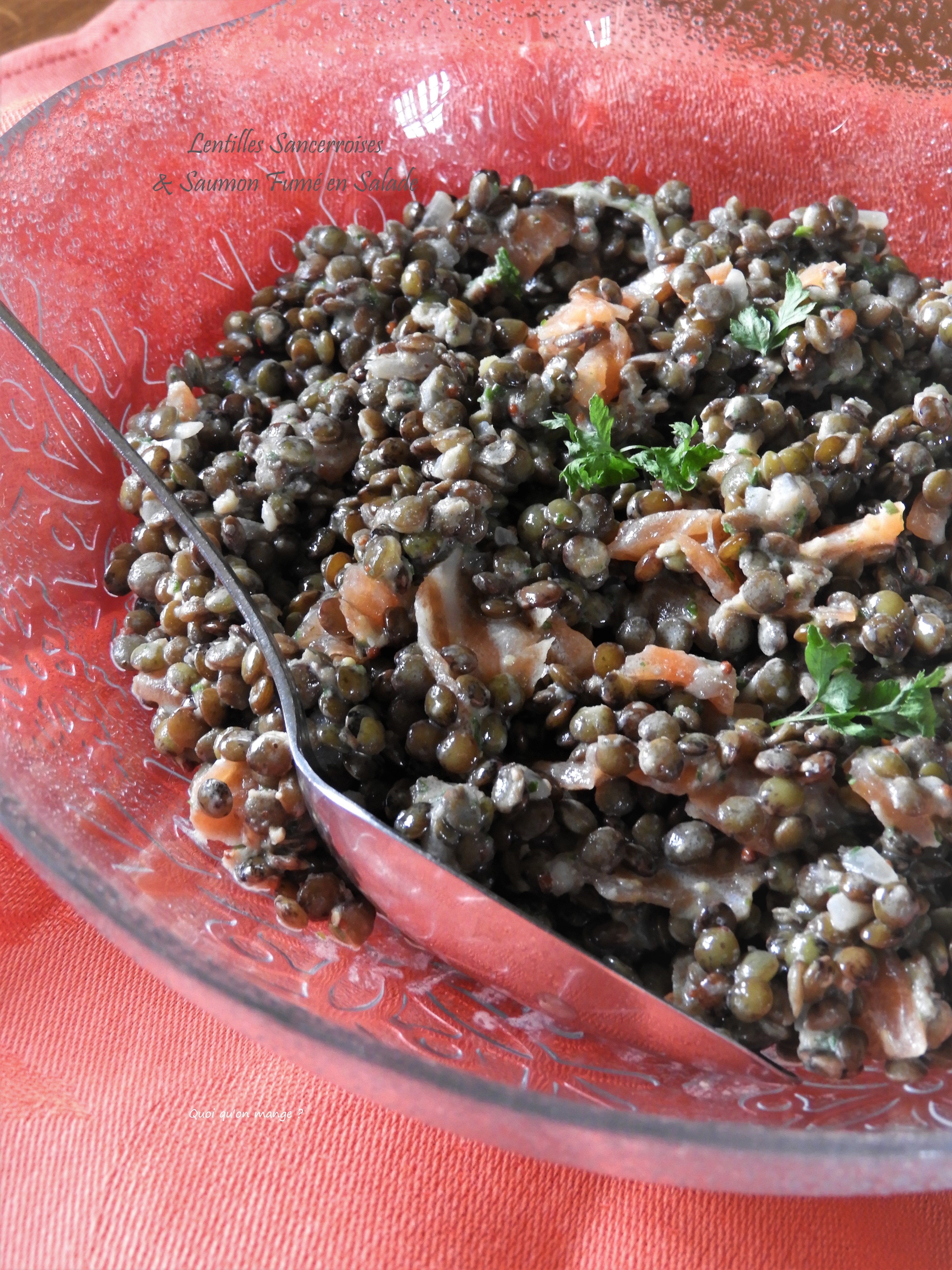 Lentilles sancerroises et saumon fumé en salade