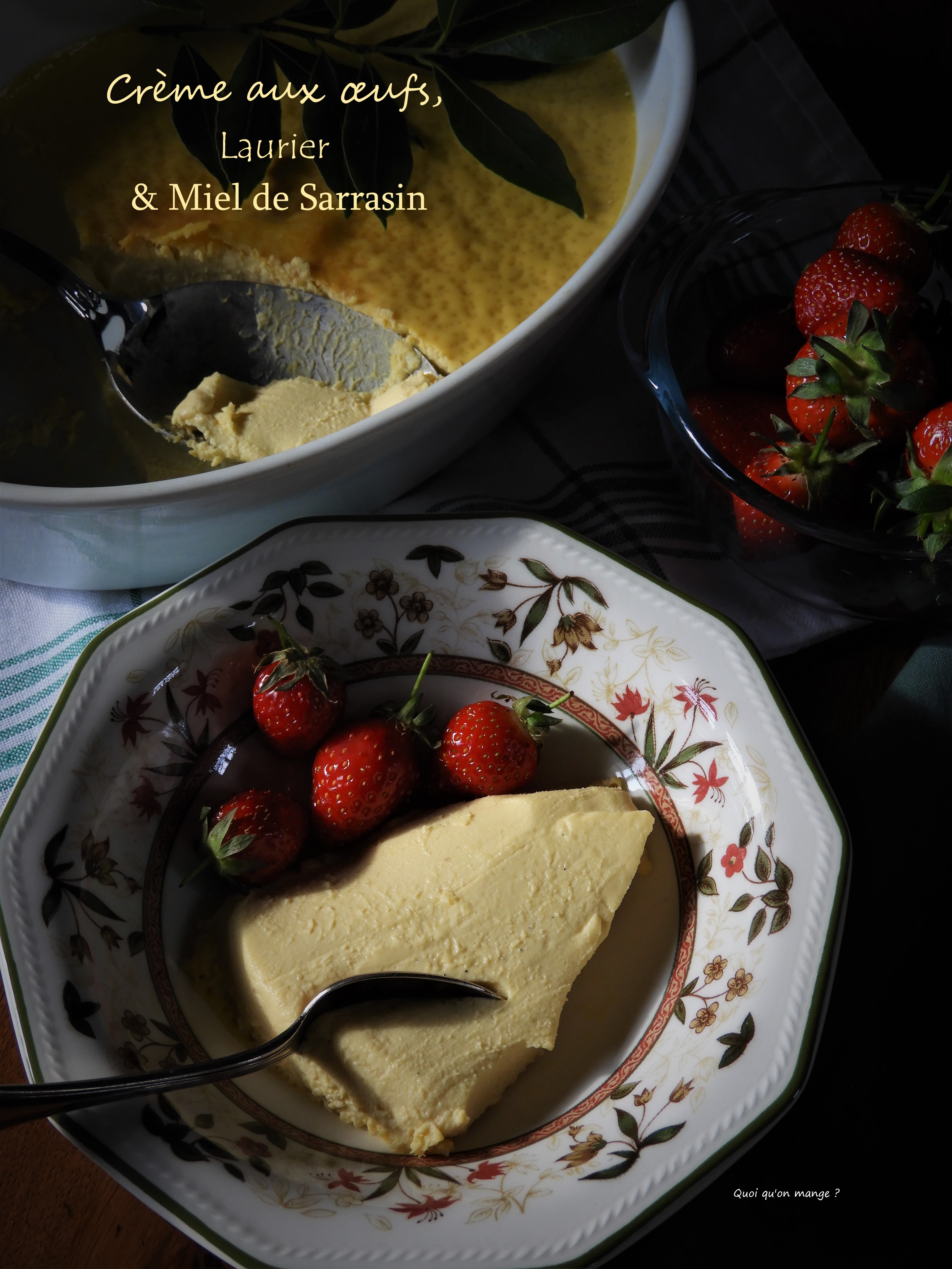 Crème aux œufs, laurier et miel de sarrasin