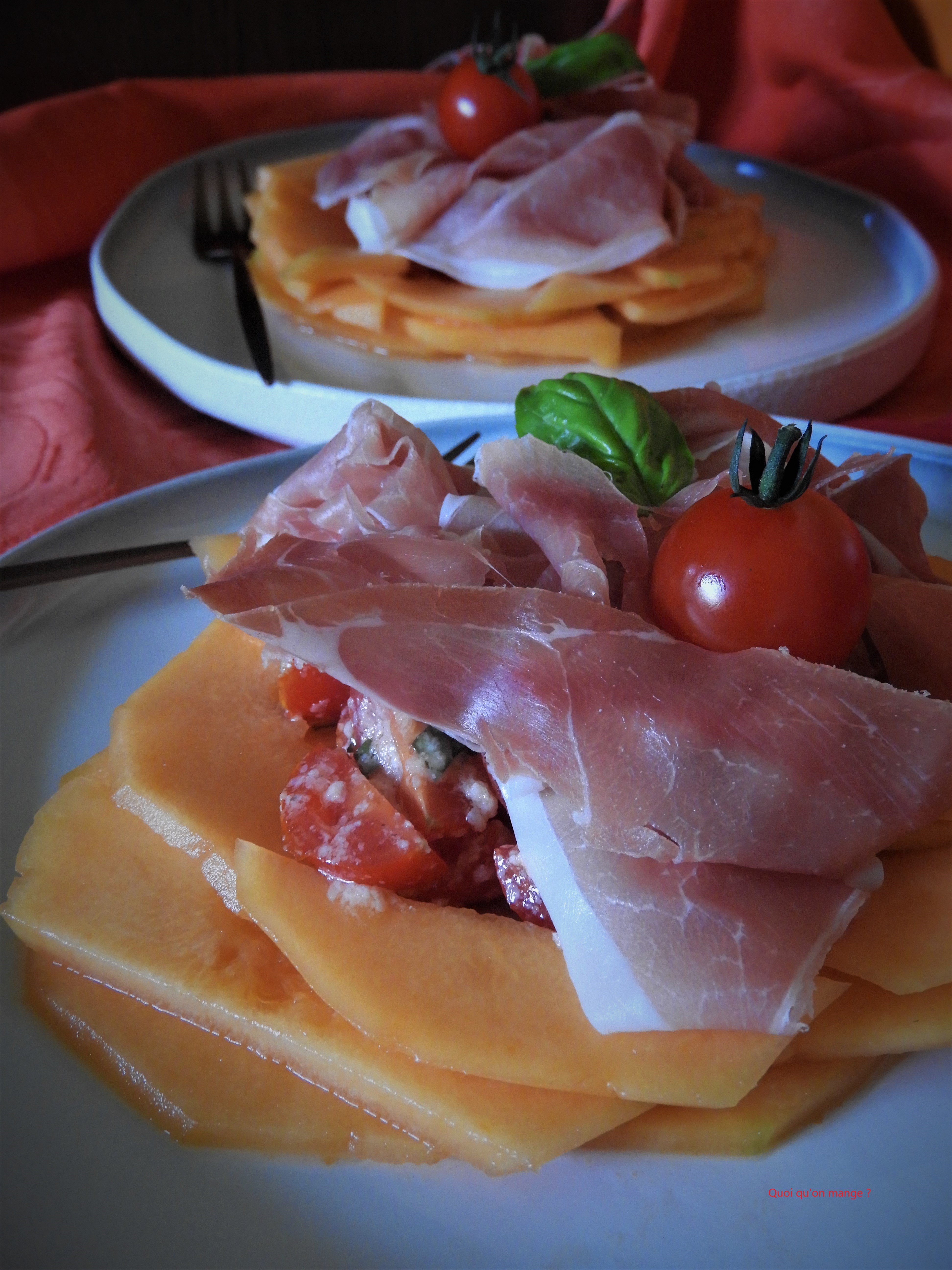 Prosciutto, pomodorini e melone ou Jambon de Parme, tomates cerises et melon
