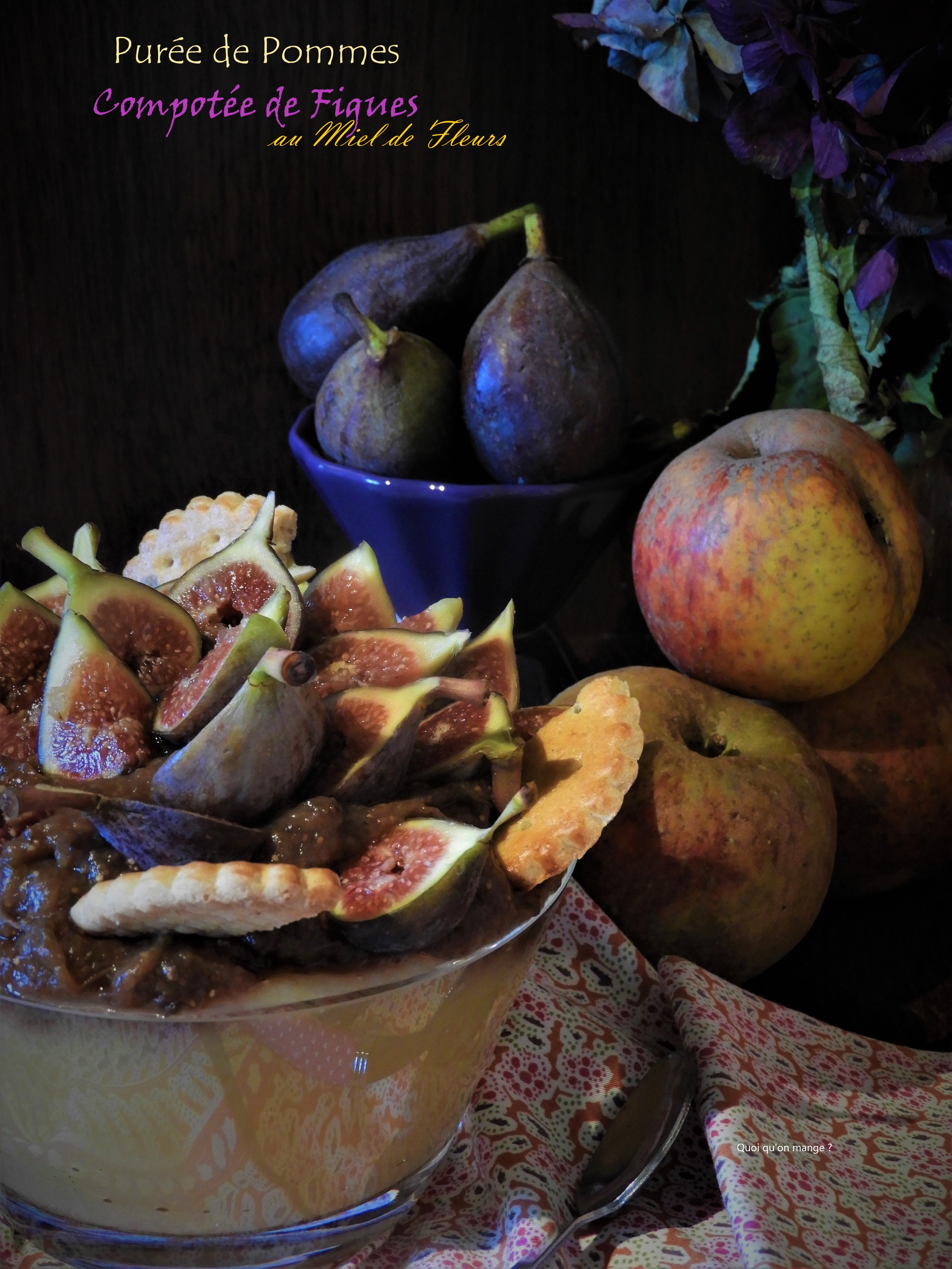 Purée de pommes sous compotée de figues au miel de fleurs