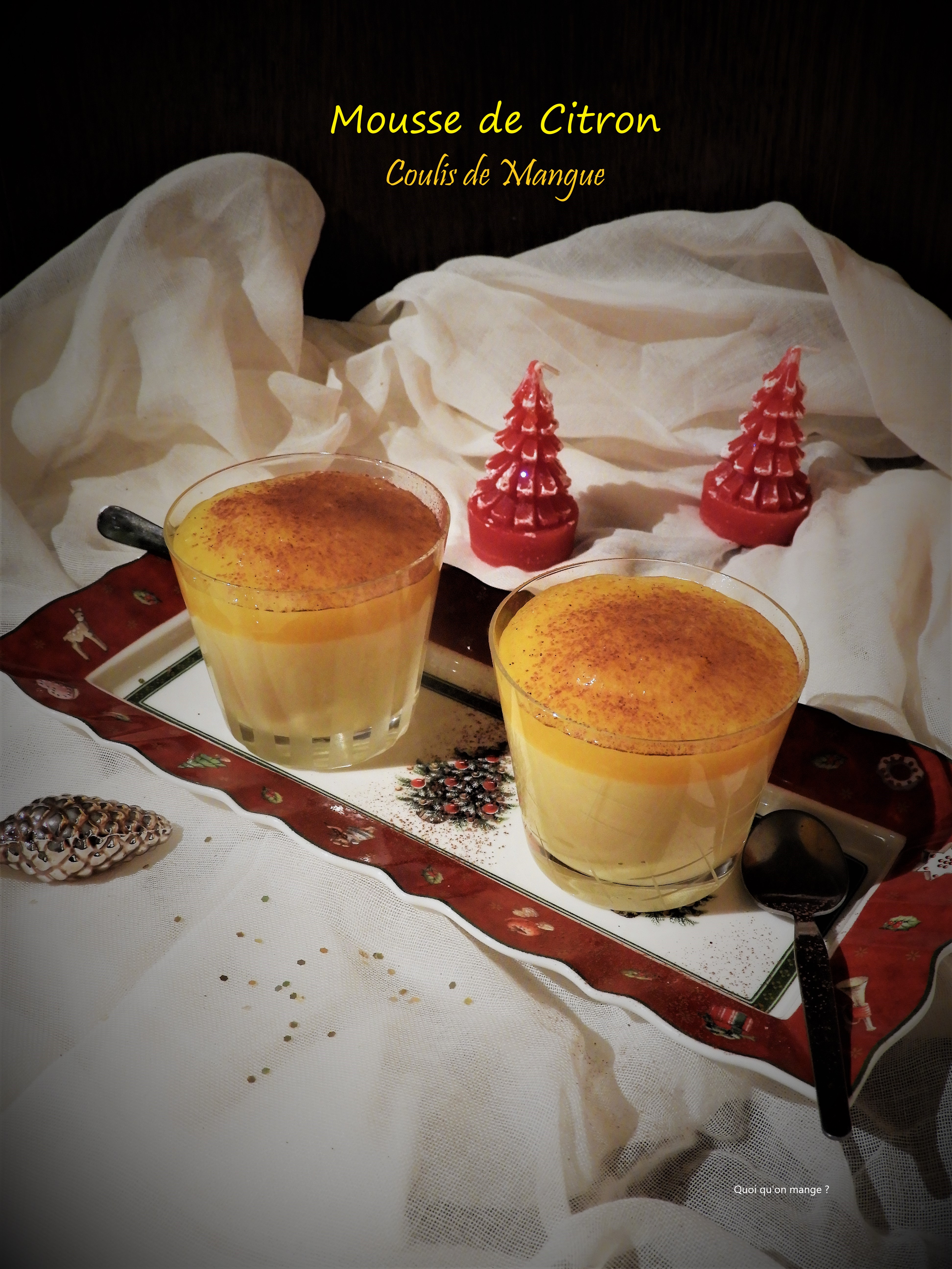 Mousse citron sous coulis de mangue