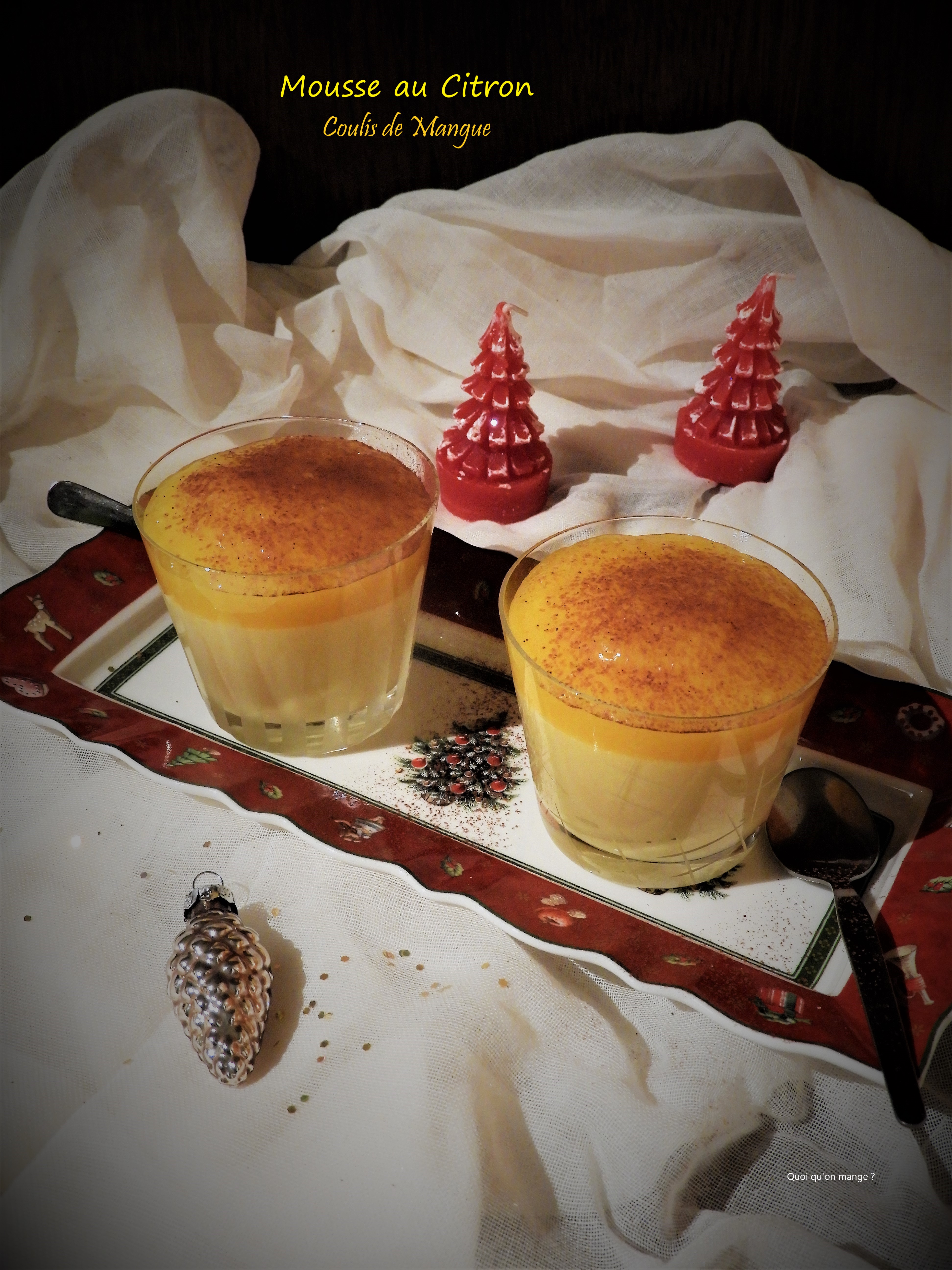 Mousse citron sous coulis de mangue