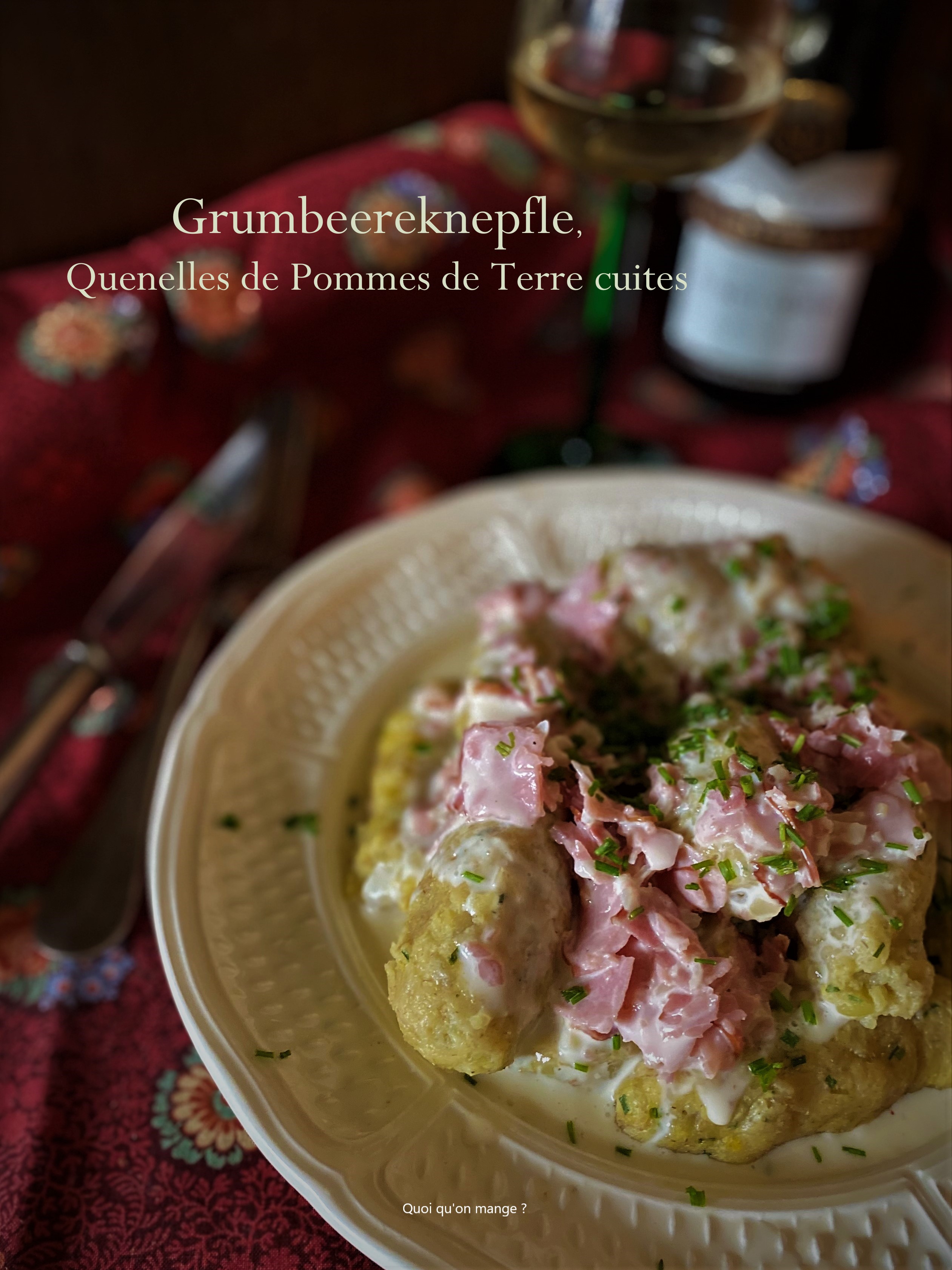 Grumbeereknepfle, quenelles de pommes de terre cuite au munster, bacon