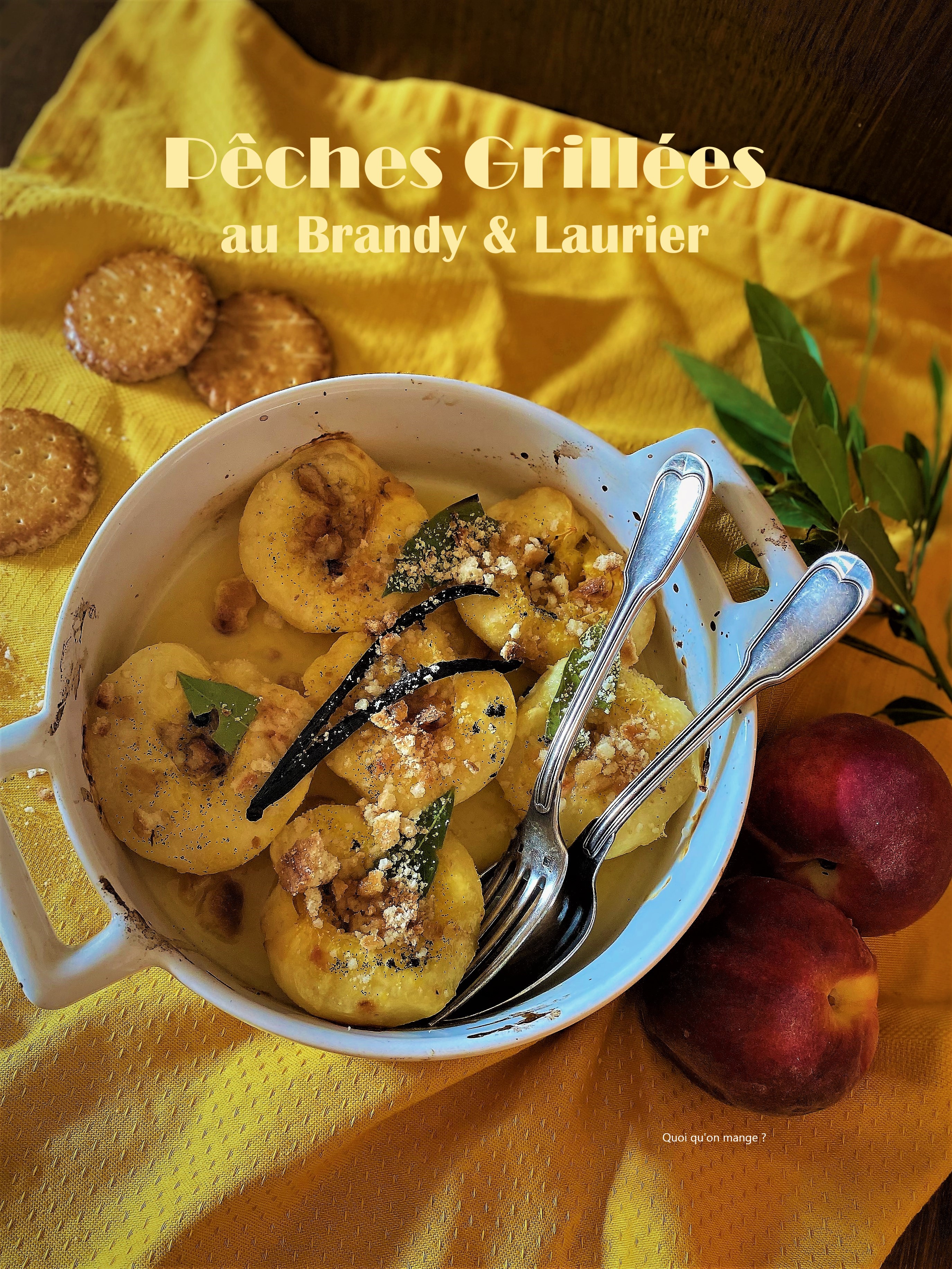 Pêches grillées au brandy et laurier, recette de Jamie&nbsp;Oliver