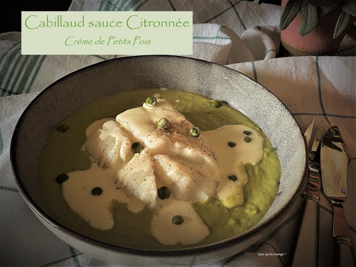 Cabillaud sauce citronnée à la crème de petits&nbsp;pois