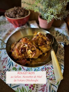 Poulet rĂ´ti au safran, noisettes et miel de Y. Ottolenghi