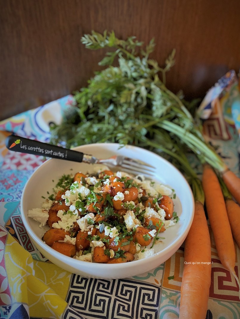 Carottes au cumin, fromage de chèvre, sauce miel et citron