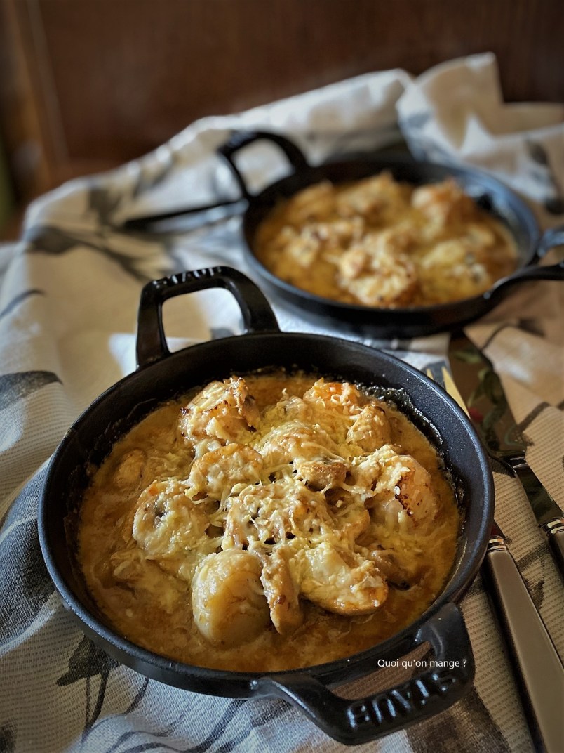 Blanquette de crevettes, noix de Saint Jacques & champignons de Paris