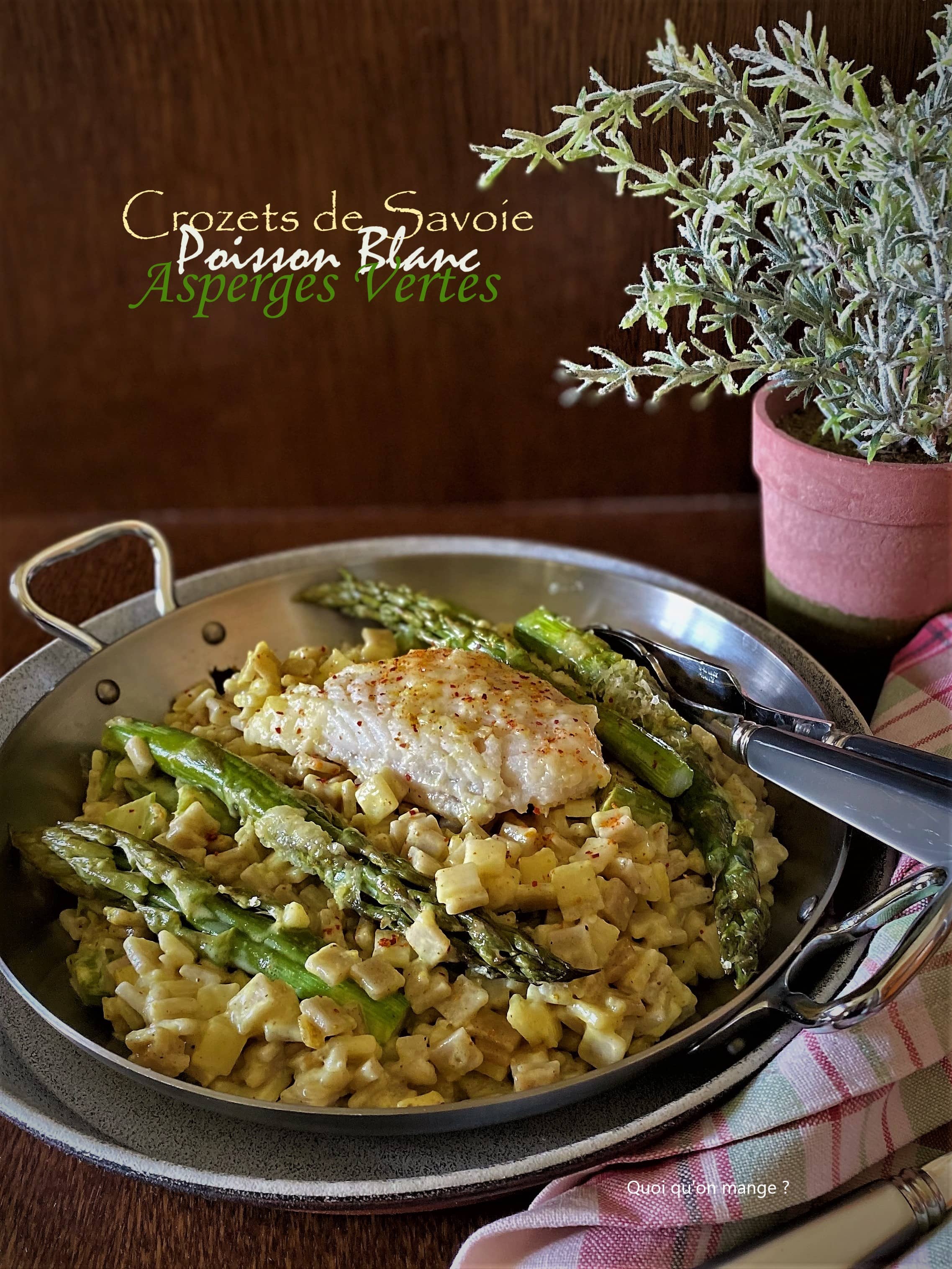 Crozets de Savoir crémeux, asperges vertes et poisson blanc