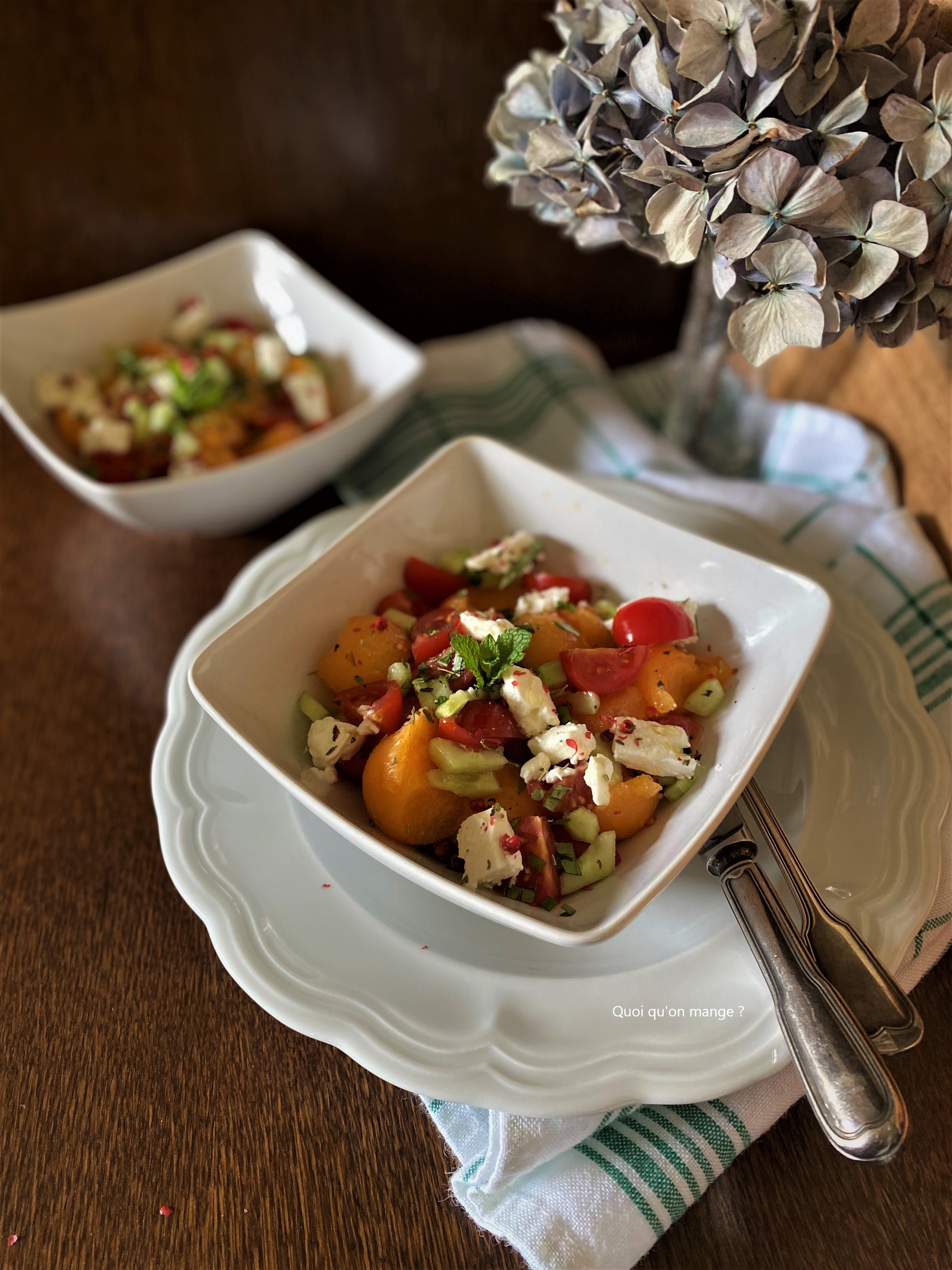 Salade estivale de melon – tomates – concombre et feta