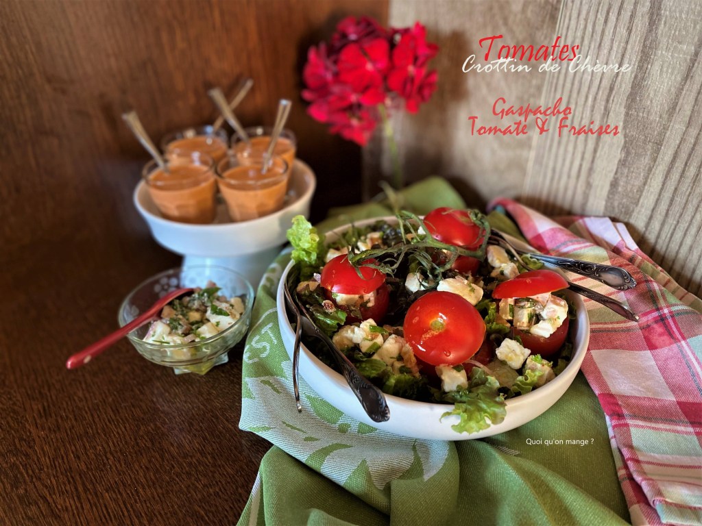 Tomates farcies au fromage de chèvre – Gaspacho de tomate aux&nbsp;fraises