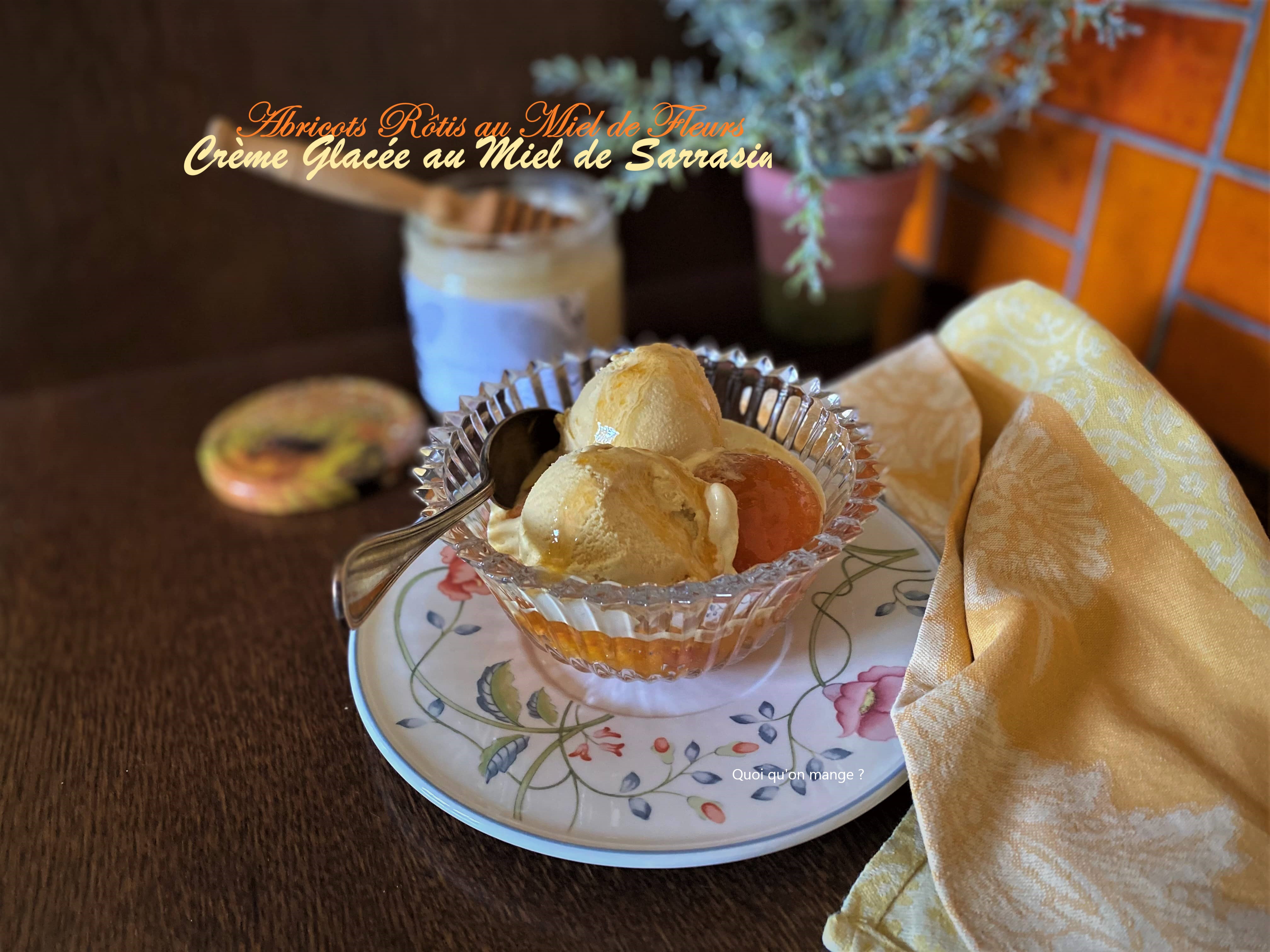 Glace maison au miel de sarrasin – Abricots rĂ´tis au miel de fleurs – 147ème dĂ©fi Recettes.de