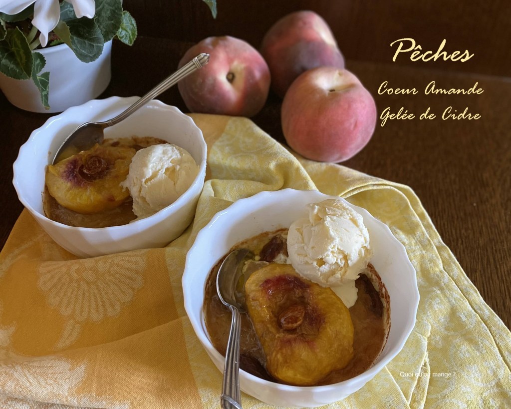 Pêches cœur amande sur gelée de cidre – inspiration Alain&nbsp;Passard
