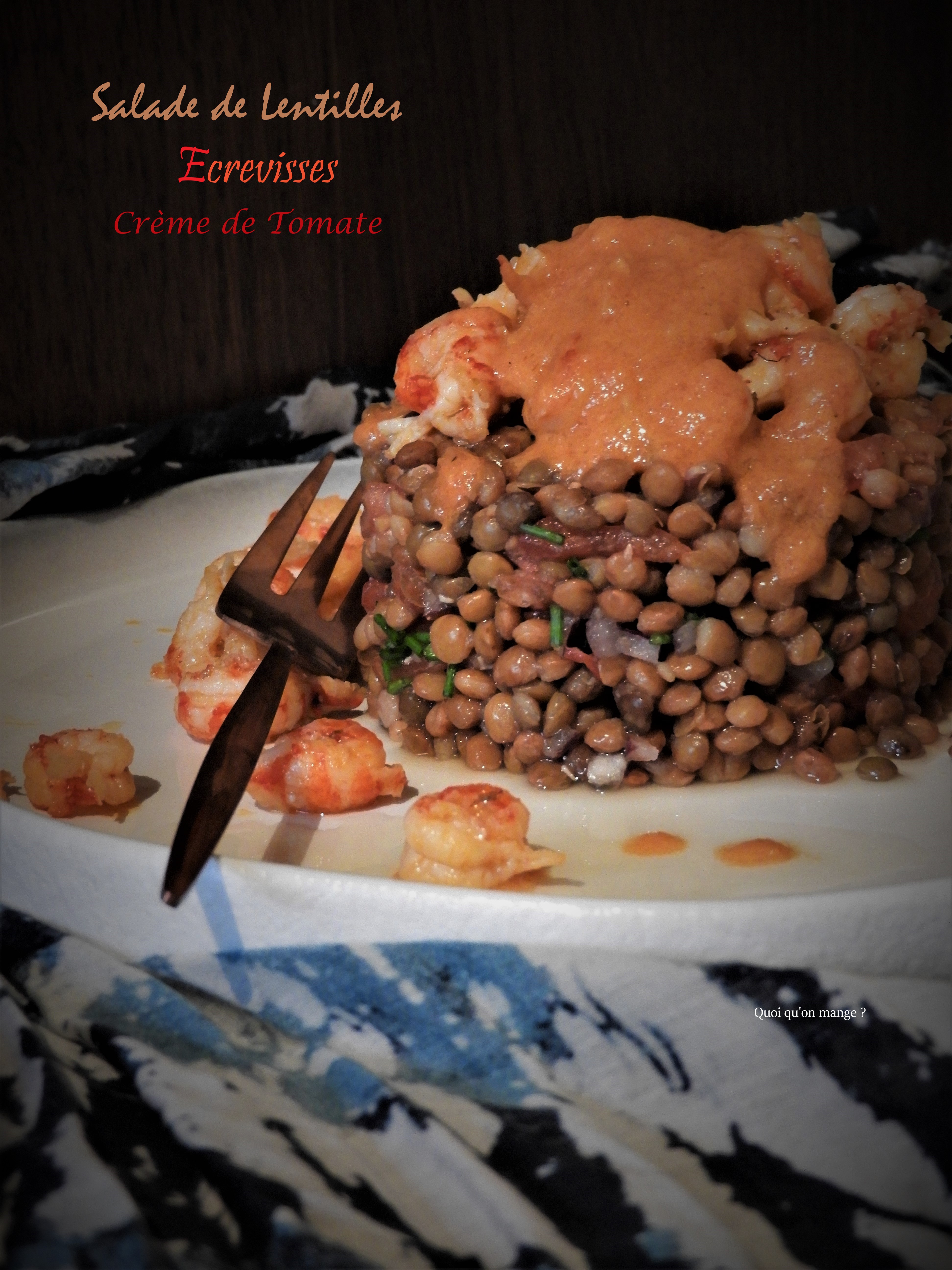 Salade de lentilles, écrevisses & crème de tomate