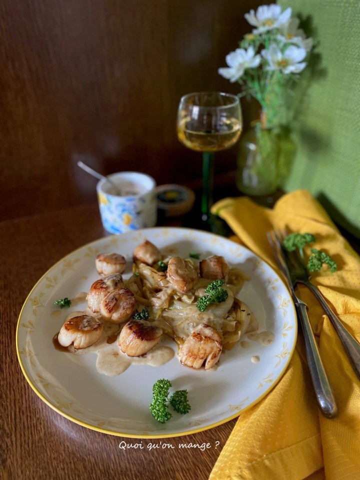 Noix de Saint Jacques poêlées, Endives braisées à l'Orange