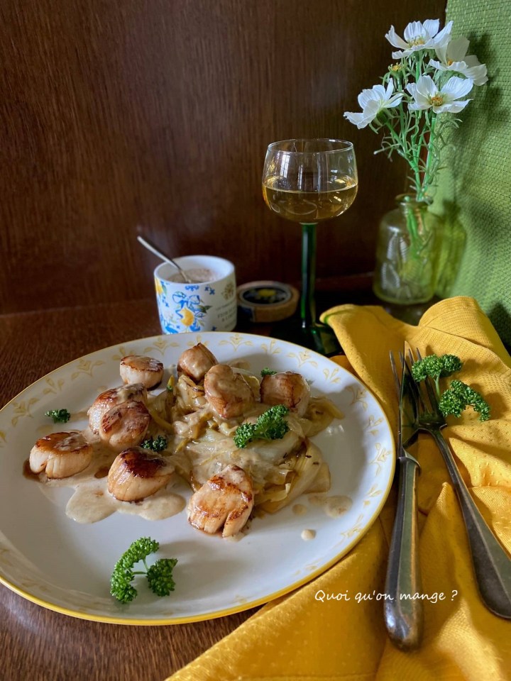 Noix de Saint Jacques poêlées, Endives braisées à l'Orange