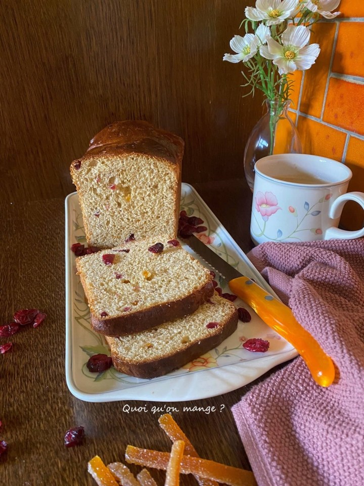 Brioche à l'Eau de Fleurs d'Oranger - Ecorces d'Oranges -Cranberries Séchées