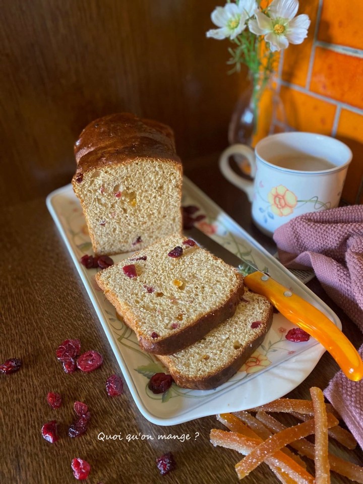 Brioche à l'Eau de Fleurs d'Oranger - Ecorces d'Oranges -Cranberries Séchées