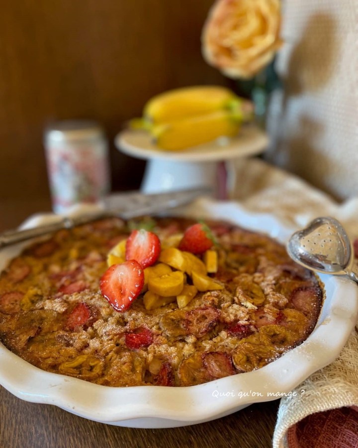 Pudding Flocons d'Avoine à la Cannelle avec Banane et Fraises