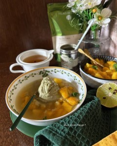 Nage de Mangue confite au Thé Vert | Glace au Matcha