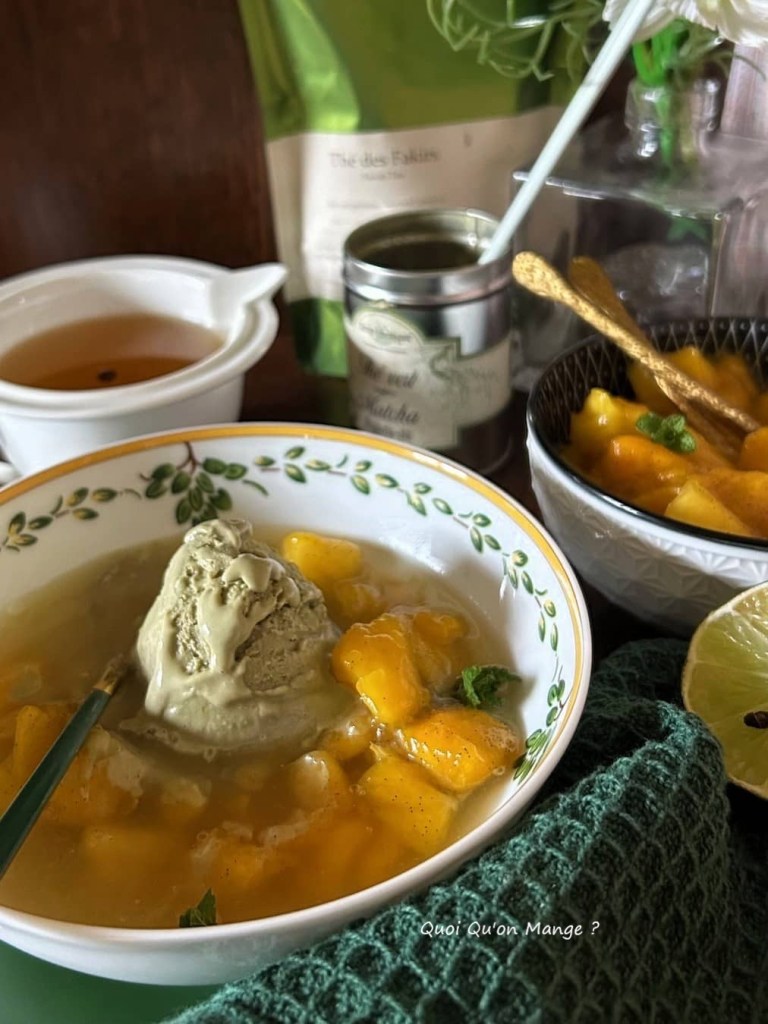 Nage de Mangue Confite au Thé Vert - Glace Matcha