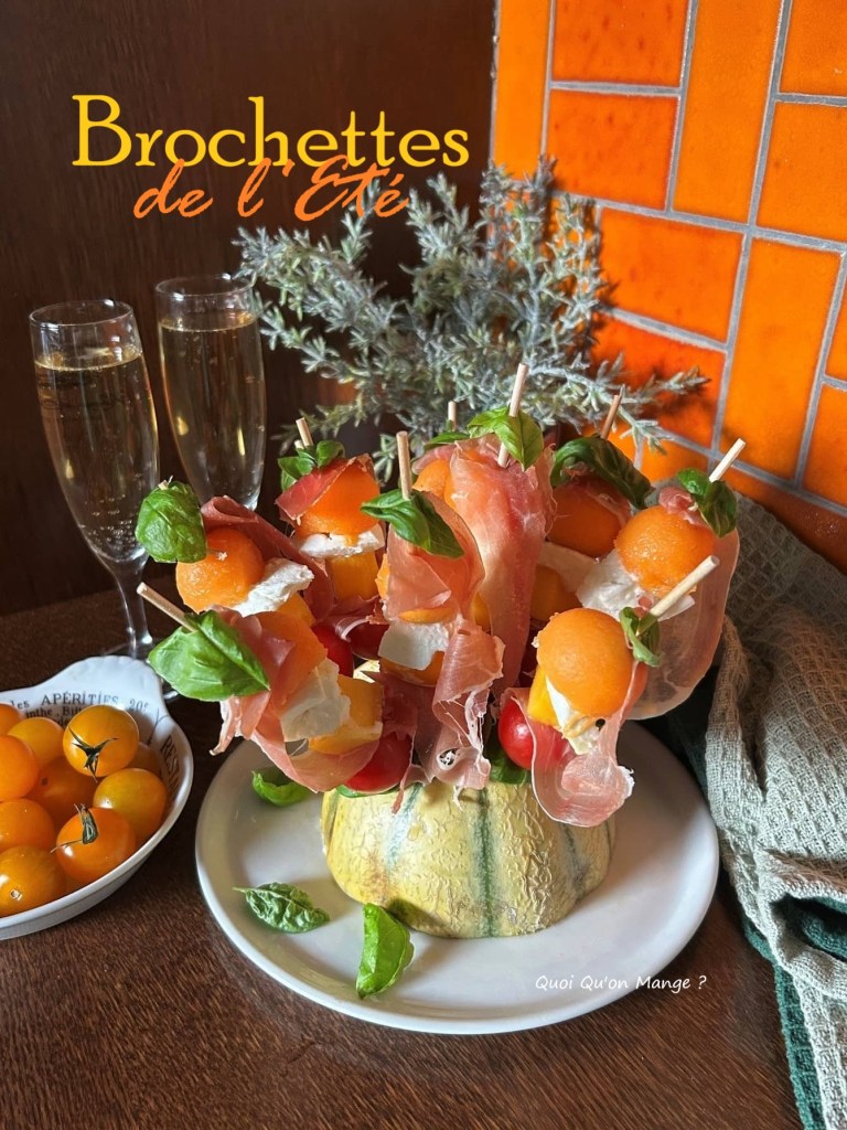 Brochettes Mangue Melon Mozza Tomate