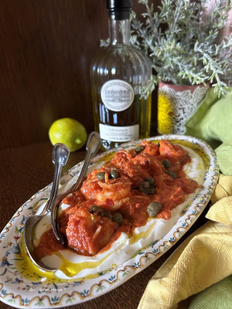 Crevettes aux Tomates sur Yaourt Grec
