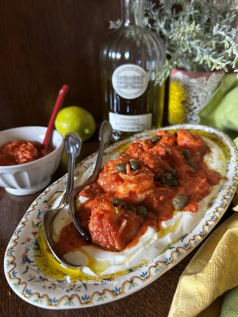 Crevettes aux Tomates sur Yaourt Grec